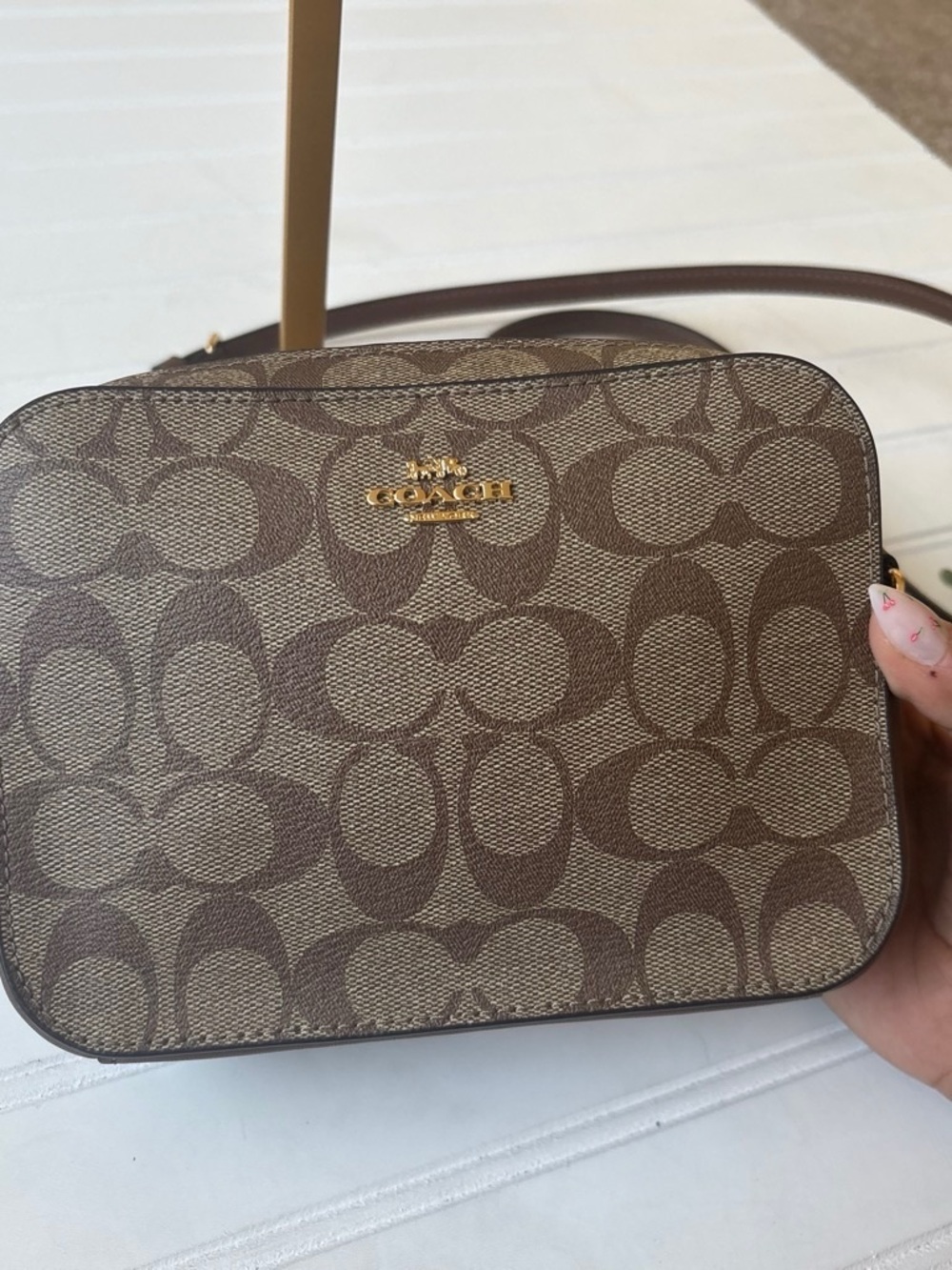 COACH Brown Signature Canvas Crossbody with Gold Logo